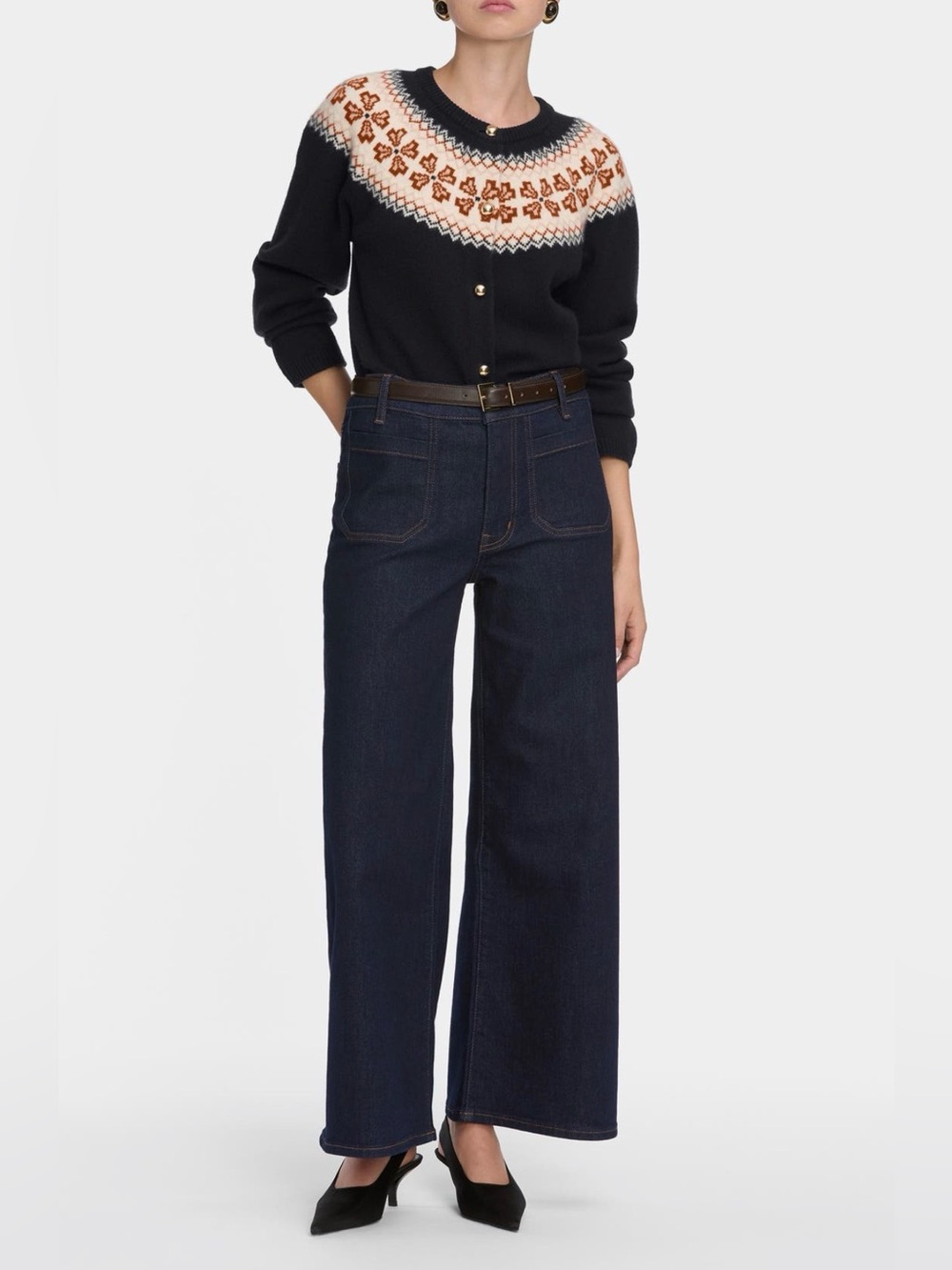 FRAME Denim Le Pixie Slim Palazzo Patch Pocket Hi Rise Jeans Dark Rinse $298 28